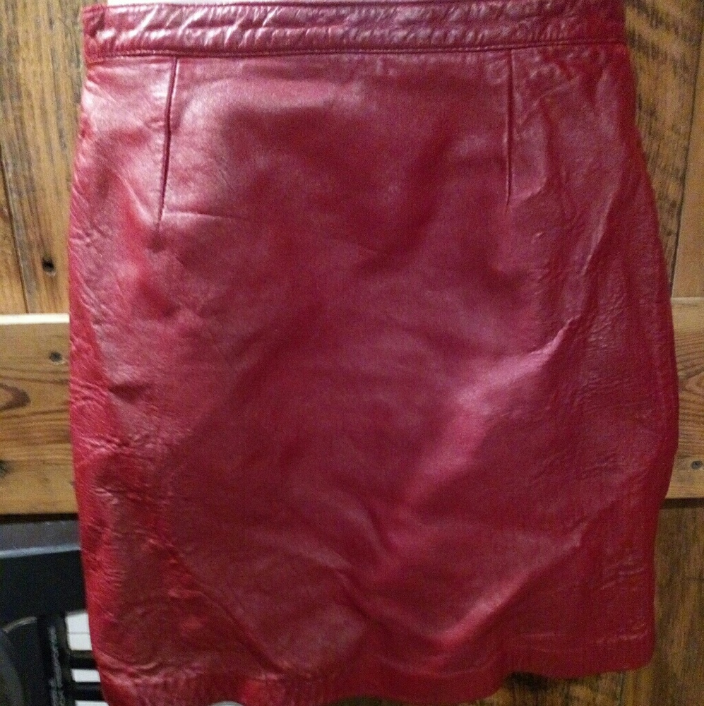 Vtg Margaret Godfrey Red Leather Skirt 68-84 ILGWU